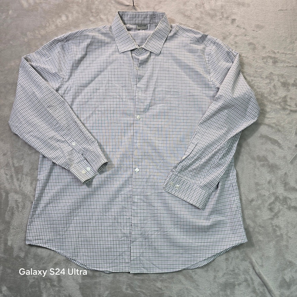 Kenneth Cole Reaction Slim Fit Stretch Easy Care Grid Shirt Mens 18 34/35 Purple